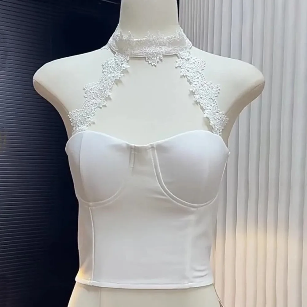 Spicy Girl Style Hängender Hals Spitze Leibchen Ärmellose Tanks Spitzenkorsett Slim Fit Koreanische Y2K Ins Strapsweste Reisen