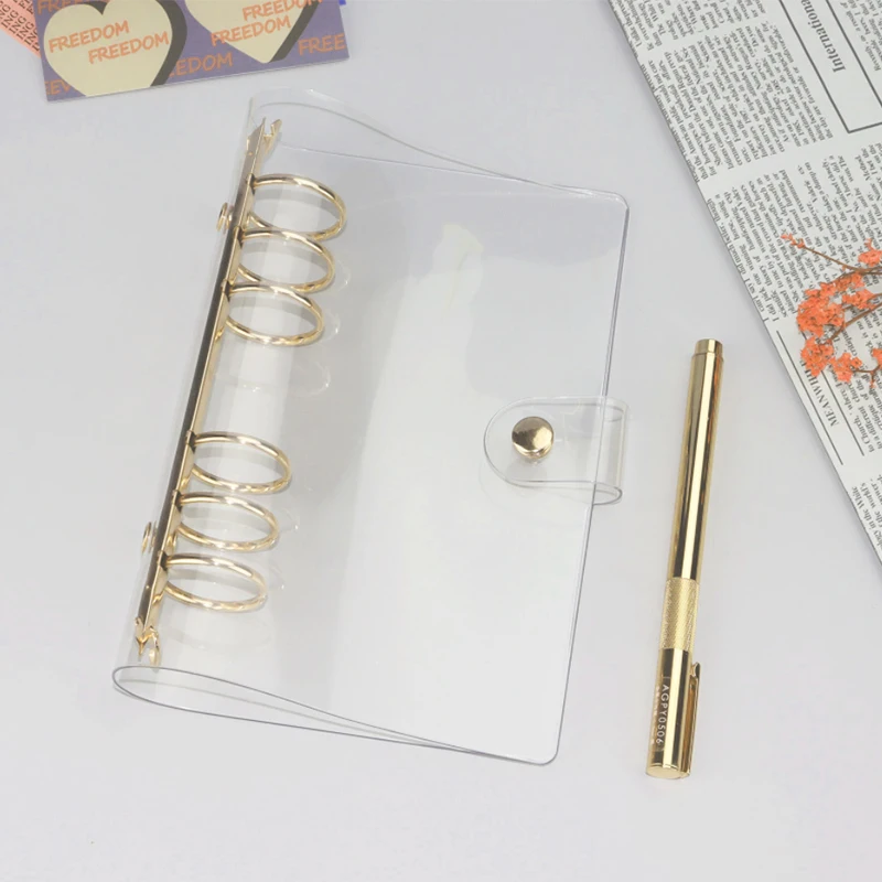 A6 A5 Transparent Loose Leaf Binder Notebook Gold plating Inner Core Cover Note Book Journal Planner Office Stationery Supplies