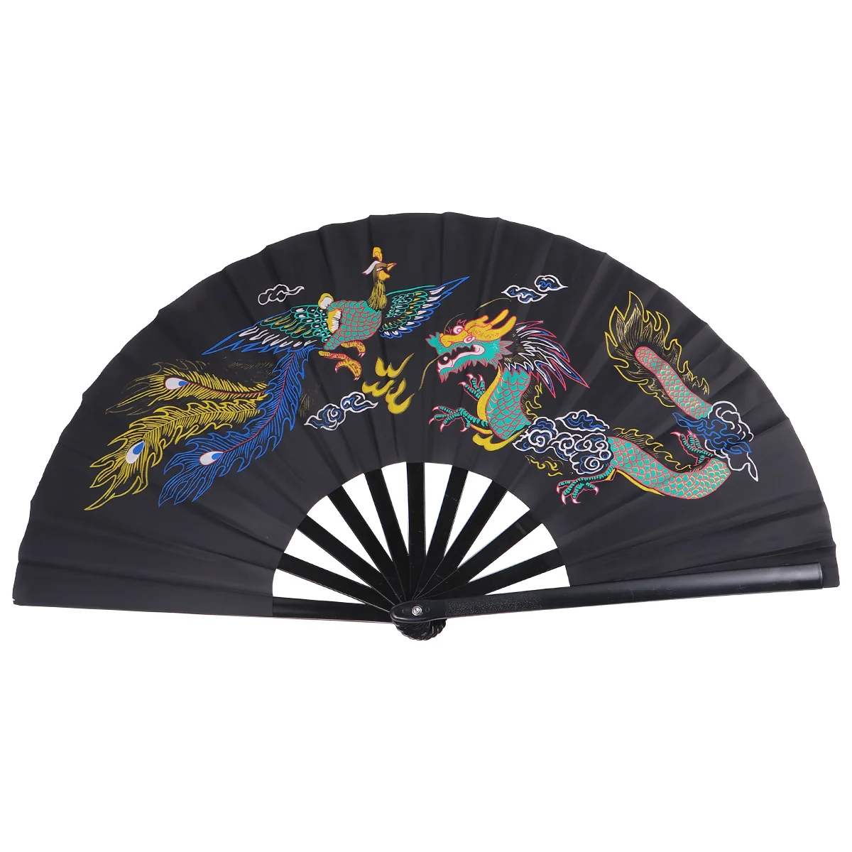 1Pc Troditional Chinese Pattern Folding Fan Handheld Fan for Tai Chi Fitness Kung Fu Performance(Black)