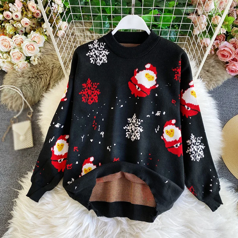 Fashionable Casual Couple Outfit For Winter, Santa Claus Sweater For Autumn And Winter Loose And Thick Knit Sweaters