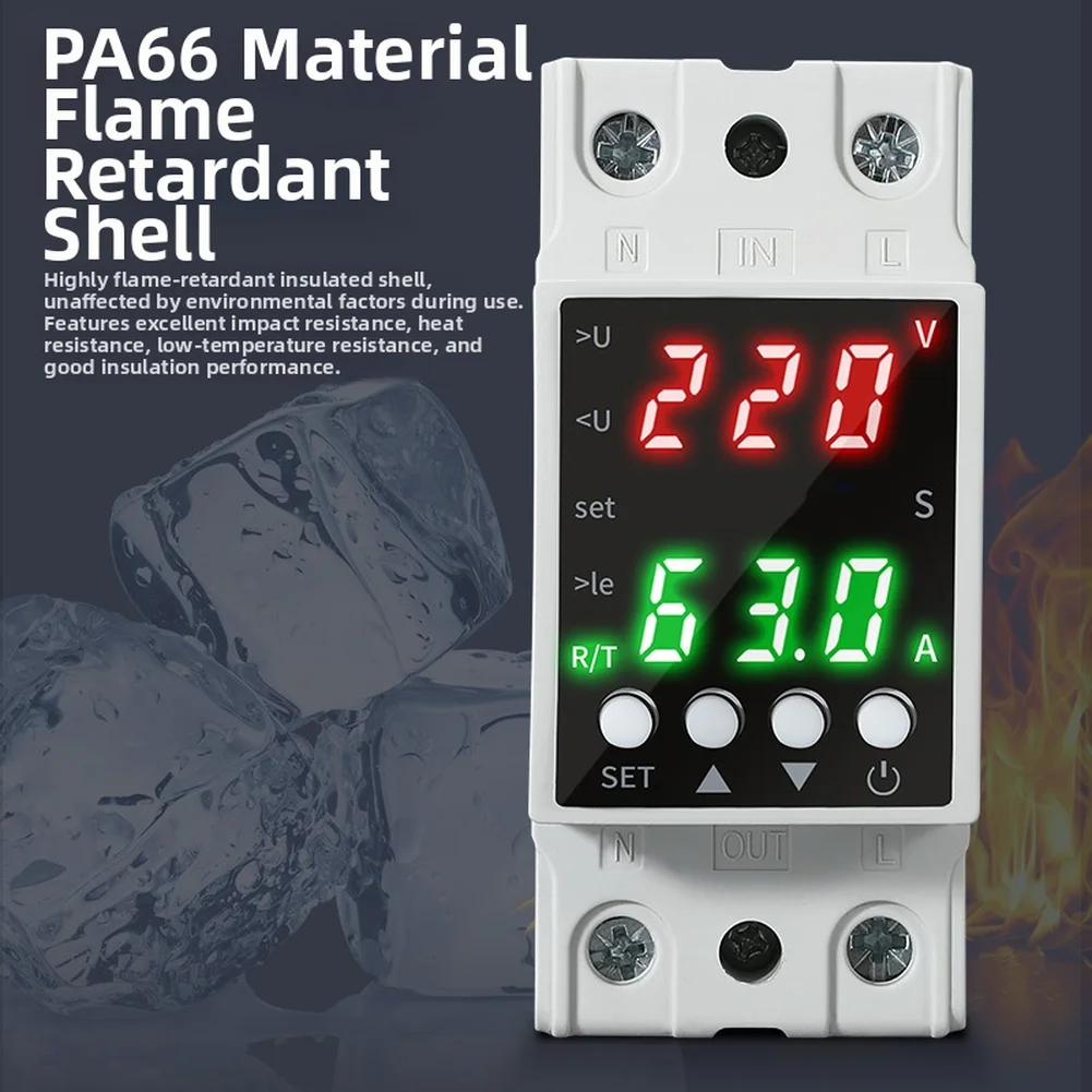 Voltage Protector with Dual LCD Display Real Time Monitoring Silicone Button Control AC80-300V 1-63A High Insulation Performance