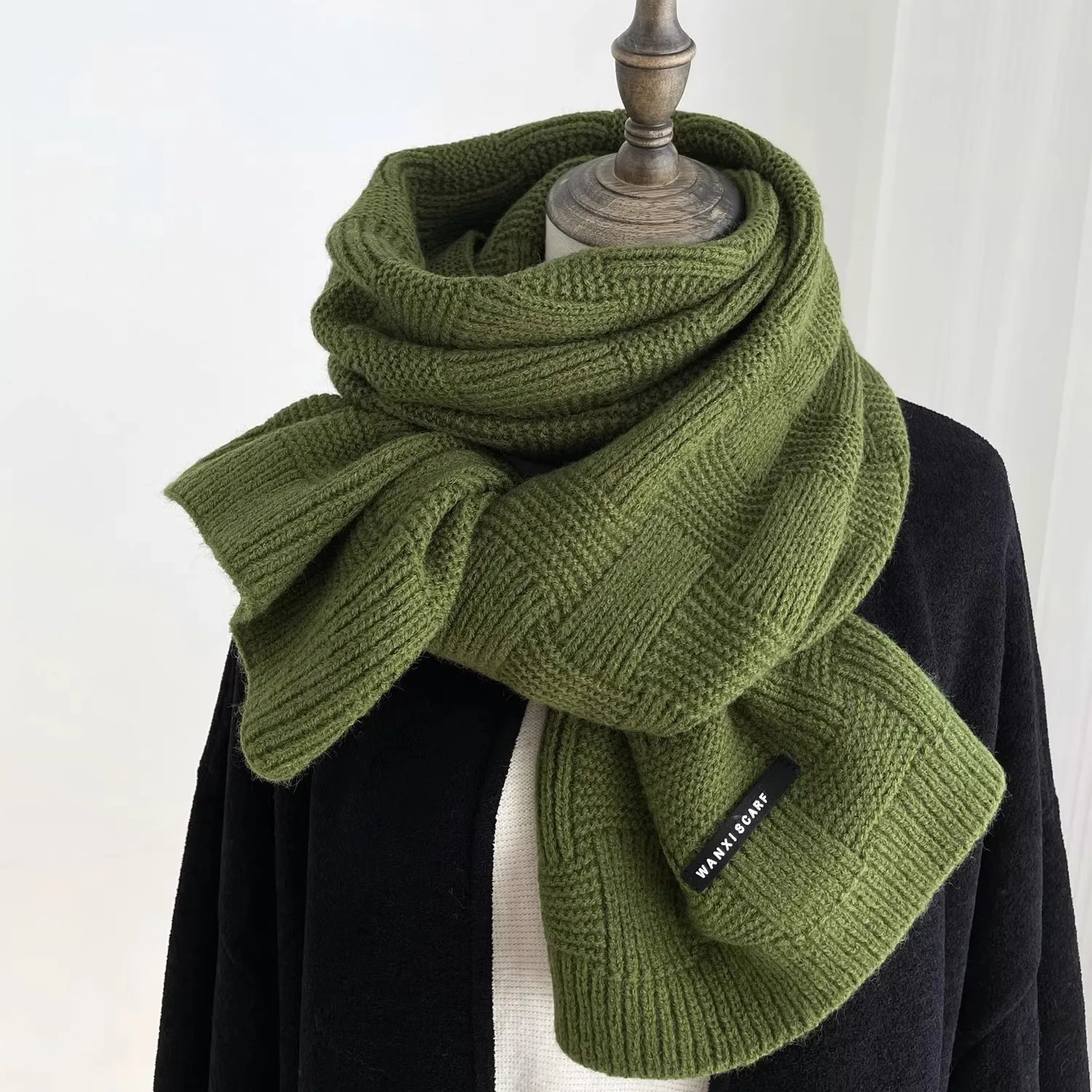 Scarf Solid Color Winter Warm Scarf Scarf for Men and Women Knitting Wool Fastener Thermal Neck Warmer Fleece Keep Warm Scarf