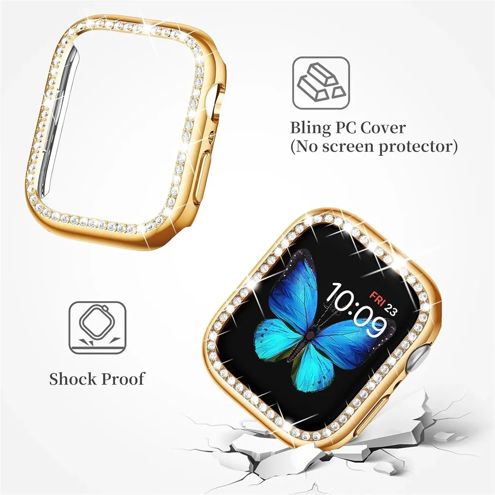 Bling strap+case for apple watch 40mm 44mm 42mm 46mm band protector case iwatch 41mm 45mm 10 9 8 7 se 6 5 4 ultra 2 49mm strap