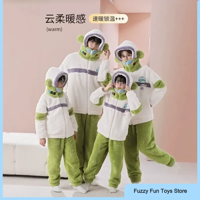 

Disney Buzz Lightyear Sleepwear Coral Velvet Thickened Warm Cute Cartoon Couple Set Parent Child Wear Autumn/Winter Home Clothes