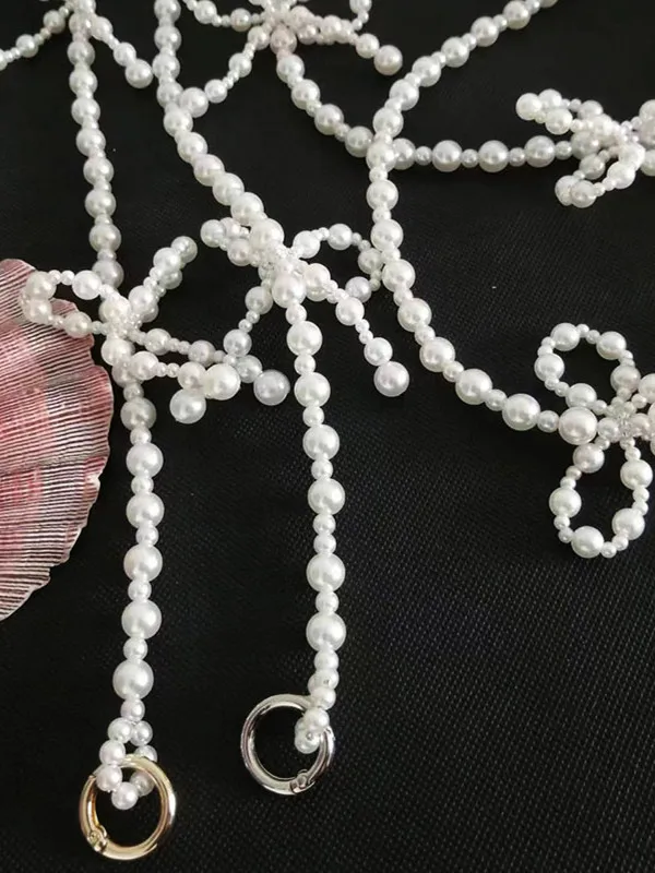 

Handmade Pearl Bag Chain Decorative Knot Long Crossbody Strap Bag Accories Pearl Strap for Handbags