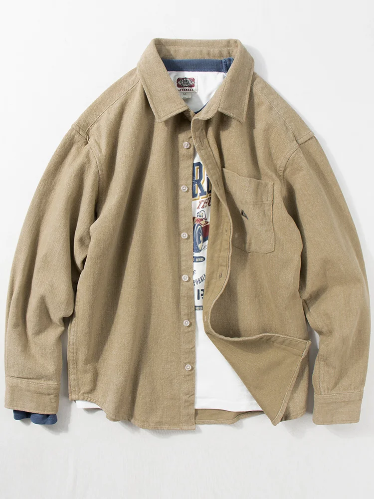 

Men's Casual Long Sleeve Shirt Jacket Thickened Loose Fit Outerwear Spring Autumn Japanese Retro Workwear Trendy Brand