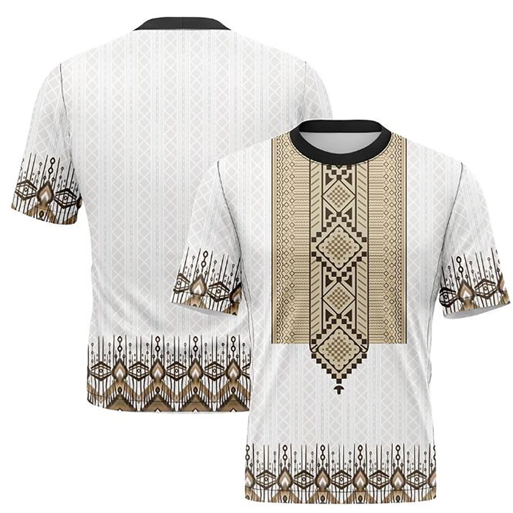 Embroidery Ethnic Style Unisex 3D Printing T-shirt Southeast Asian Printed Polyester O-neck Tops Men Short Sleeve Women Clothing