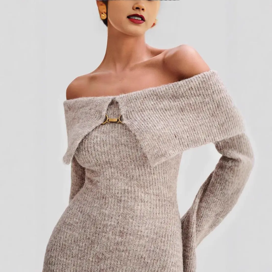Off-shoulder gestreept Dr hoge taille polyestervezel lang Sve woon-werkverkeer Sle Wrap Dr vrijetijdskleding