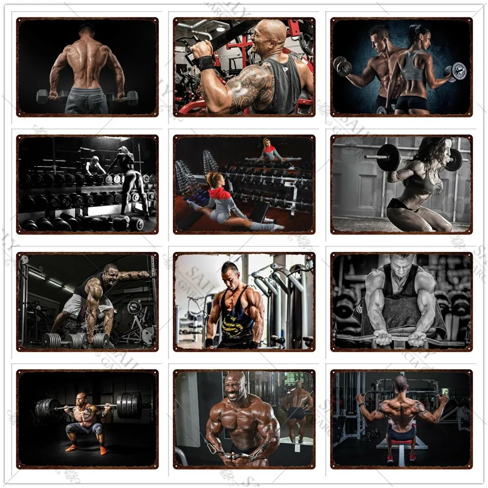 Bodybuilding Motivational Art Tin Sign Plaques Workout Fitness Metal Print Plates Posters Man Cave Gym Pub Bar Sign Metal Plates