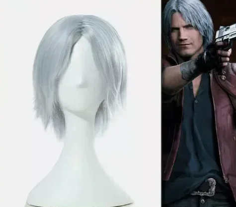 Game Devil May Cry 5 Dante Cosplay Wig Silver White Short Straight Hair Wigs