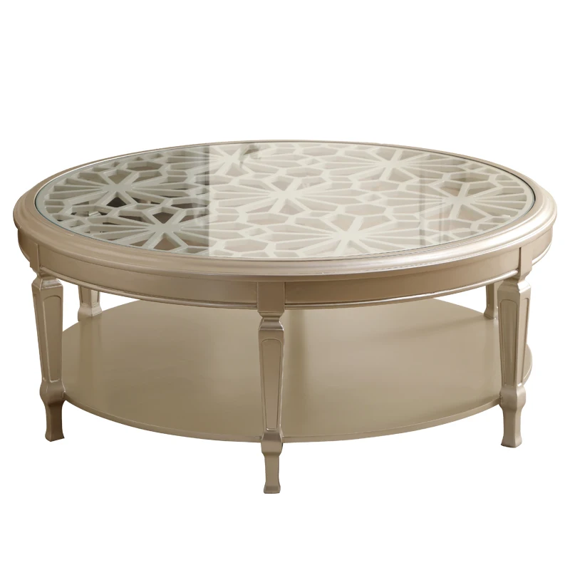 

French light luxury solid wood coffee table American modern simple living room round champagne gold tea table new
