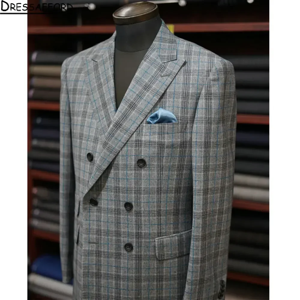 Gray Sanding Men Suits Lattice Two Pieces Groom Wear ( Jacket + Pants )