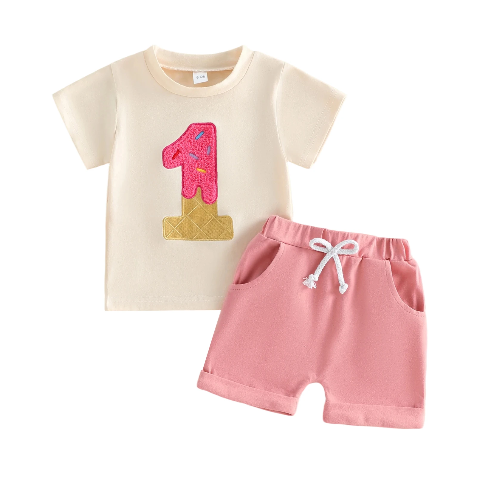 

Наряд для первого дня рождения для маленьких девочек, футболки с короткими рукавами и однотонные шорты с вышивкой номера, комплект из 2 предметов