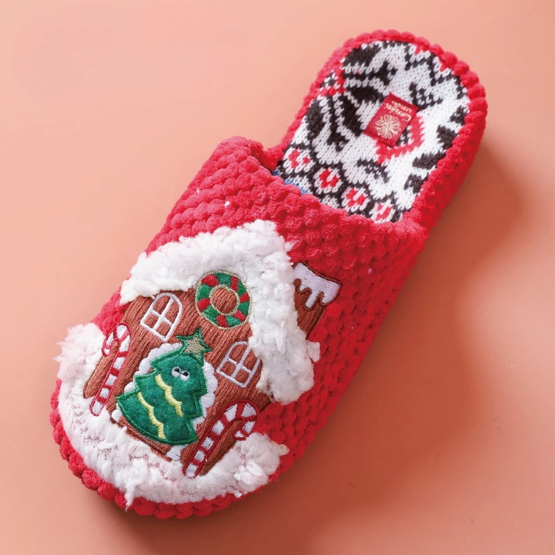 Santa Claus Cotton Slippers Holiday Gift Women's Home Warm Cotton Slippers Plush Festive