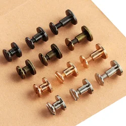 10Sets Luggage Leather Metal Craft Flat Belt Screws Nail Rivets Brass Gold Silver Solid Female Rivet Slotted Stud Head