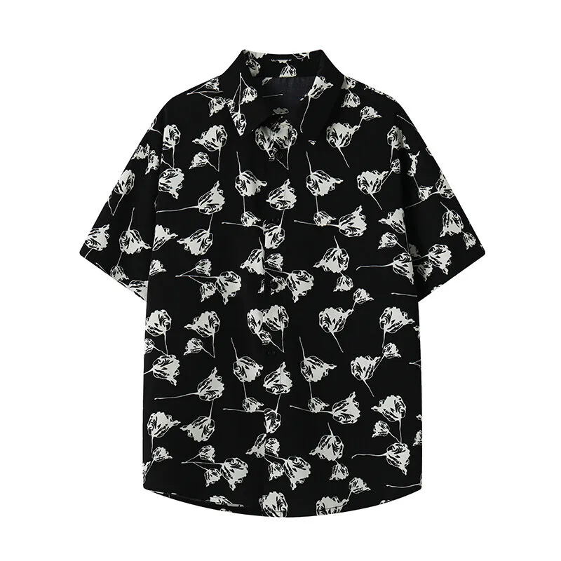Summer Short Sleeved Shirt Men Retro Printed Shirt Men Streetwear Korean Loose Flower Shirt Mens Hawaiian Shirts Large Size 5XL
