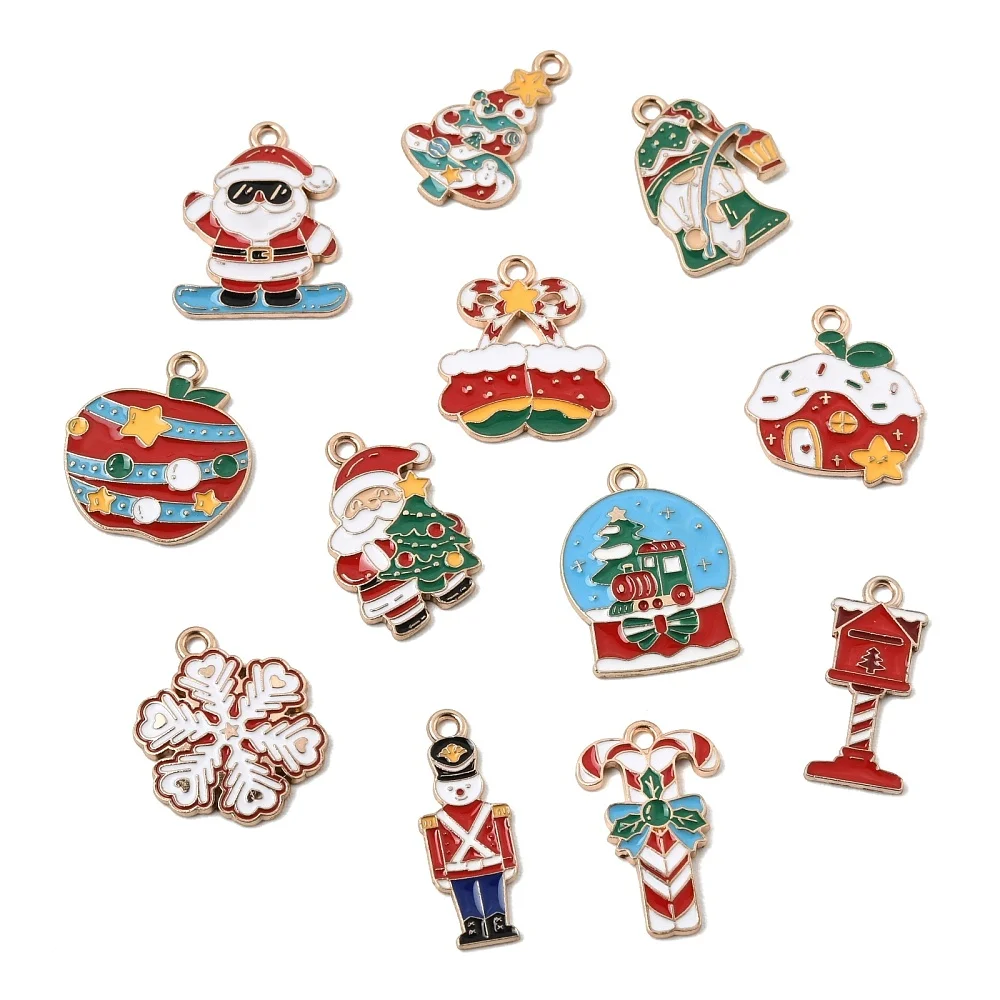 120pcs Mixed Christmas Enamel Charms Alloy Santa Snowflake Candy Cane Xmas Tree Pendants for DIY Keychain Jewelry Making Crafts