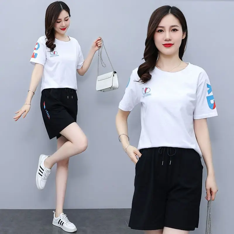 Women's Casual Short-sleeved Suit 2023 Summer New Plus Size Clothing Fashion Crop Tops Shorts Two Piece Set For Women Sweatshirt