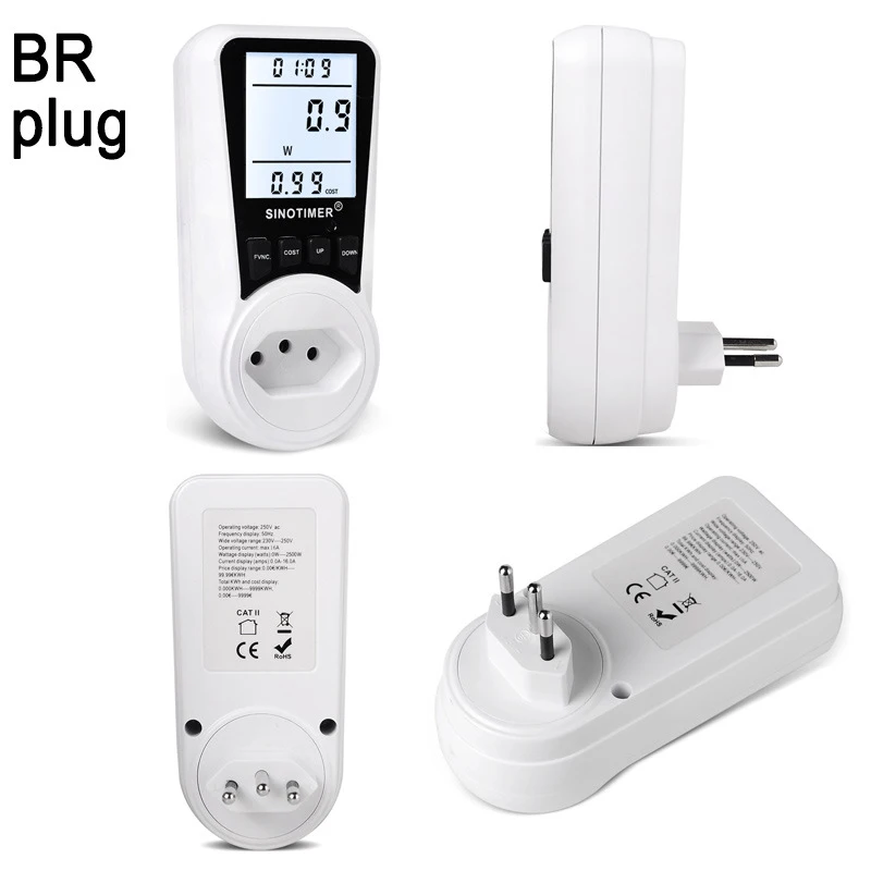 Brazil 4 Kinds Socket Plug Power Meter Energy Digital Wattmeter kWh Power Consumption Watts Electricity Analyzer Monitor AC 230V