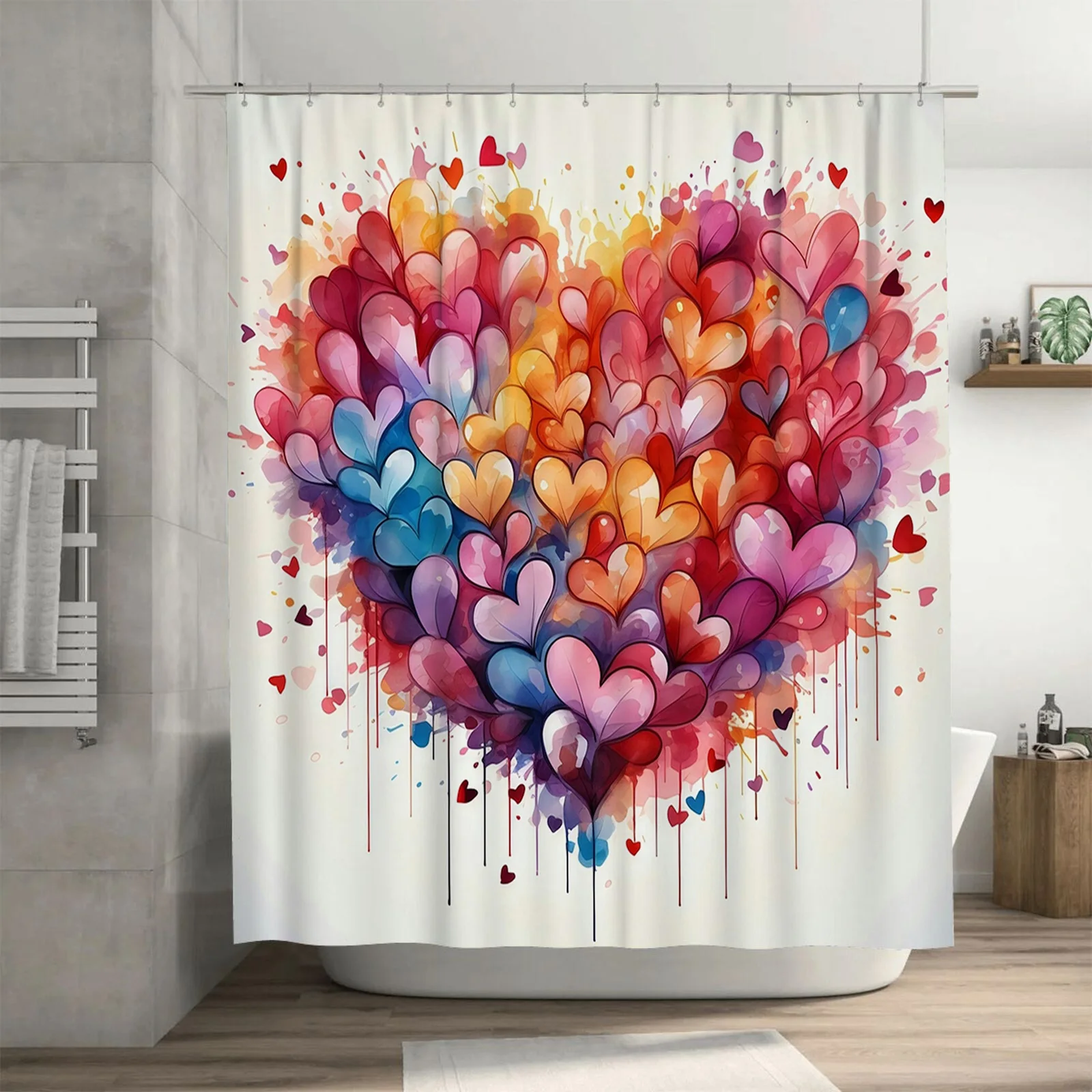 Dynamic Heart Wave Waterproof Shower Curtain, Artistic Design for Bathroom Decor, Brings Lively and Joyful Vibes