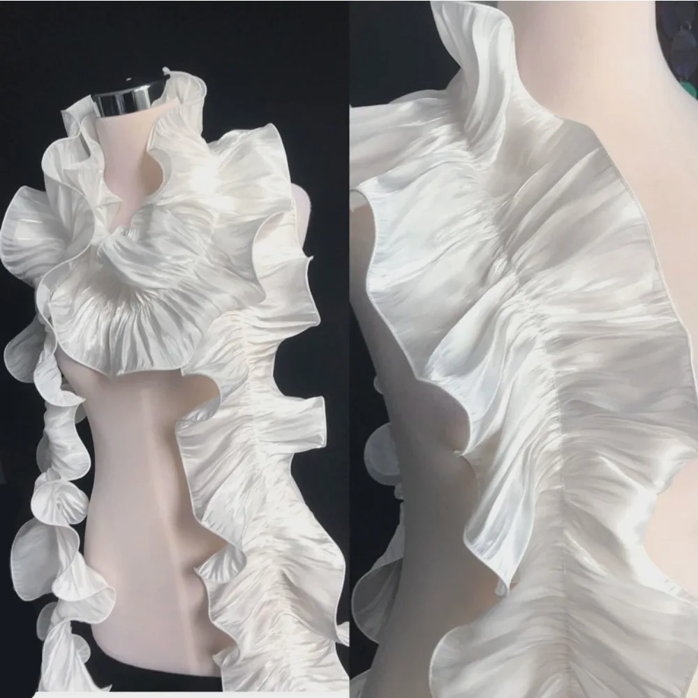 

17cm Wide Lotus Leaf Big Wave Lace Trim 3D Pleated Ruffles Wedding Dress Accessories Handmade DIY Designer Sewing Supplies