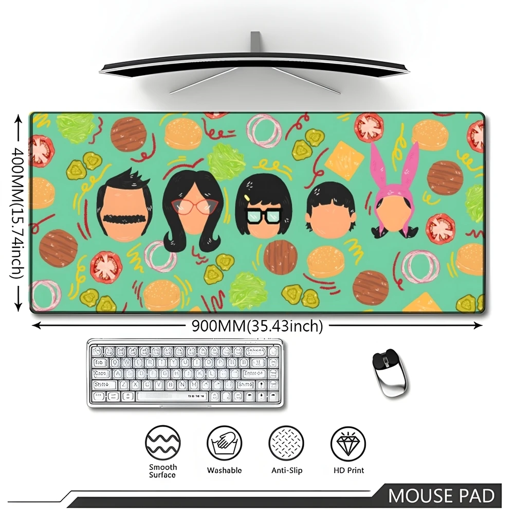Cartoon B-Bob s Burgers Large Gaming Gamer Big Mouse Mat Computer Locking Edge MousePad 90x40cm geometric Keyboard Desk