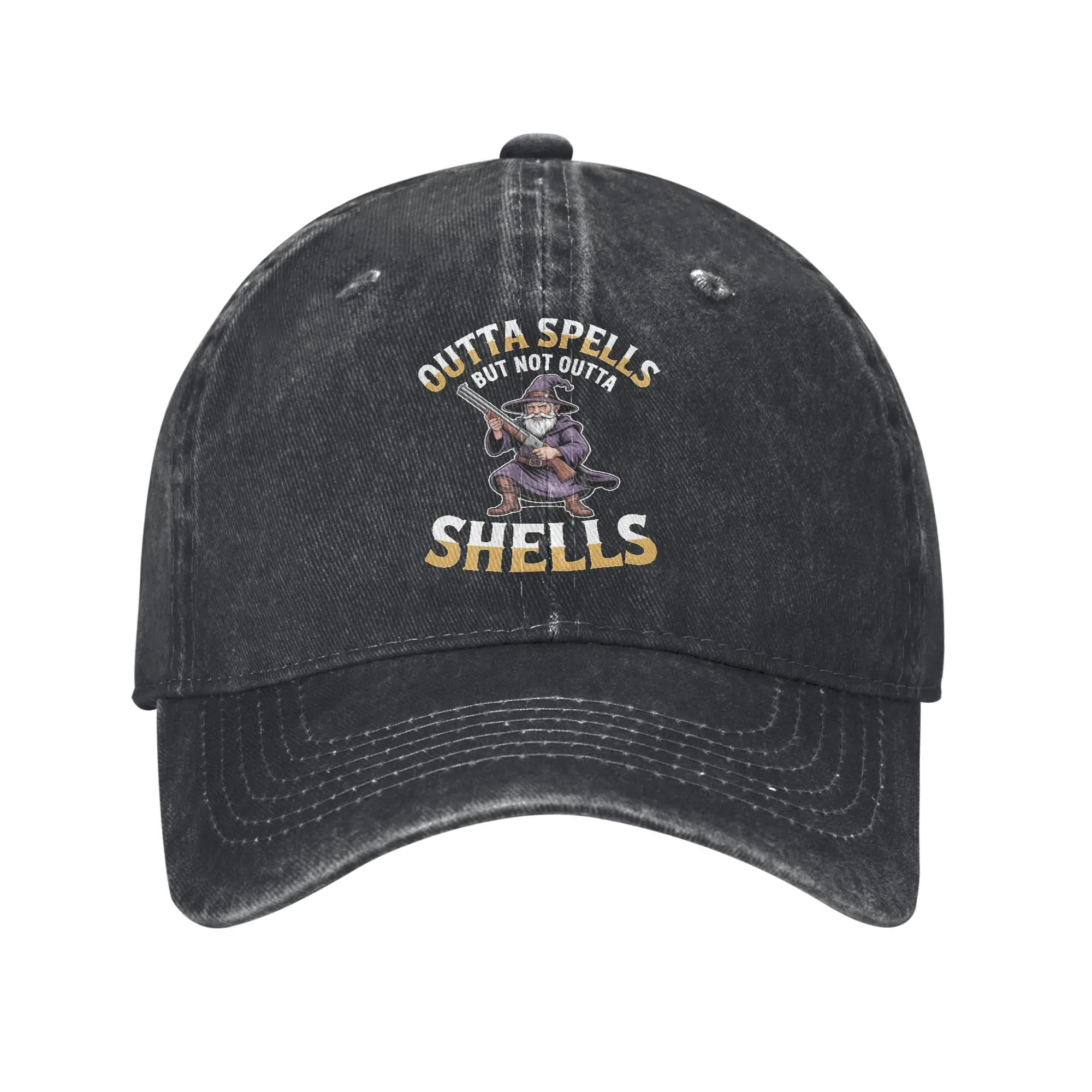 Outta Spells But Not Outta Shells Wizard Meme Baseball Cap Retro Distressed Denim Snapback Hat Outdoor Running Gift Caps Hat