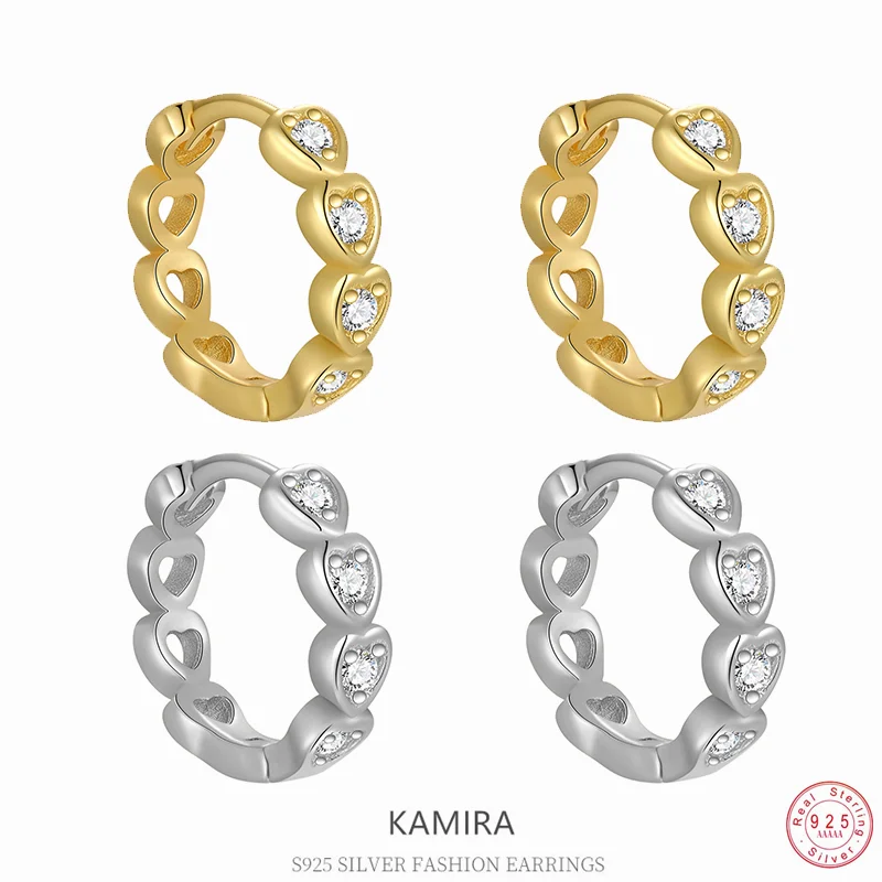 KAMIRA 925 Sterling Silver Sweet Charm Gentle Love Hollowed Zircon Hug Hoop Earrings for Women Wedding Banquet Exquisite Jewelry
