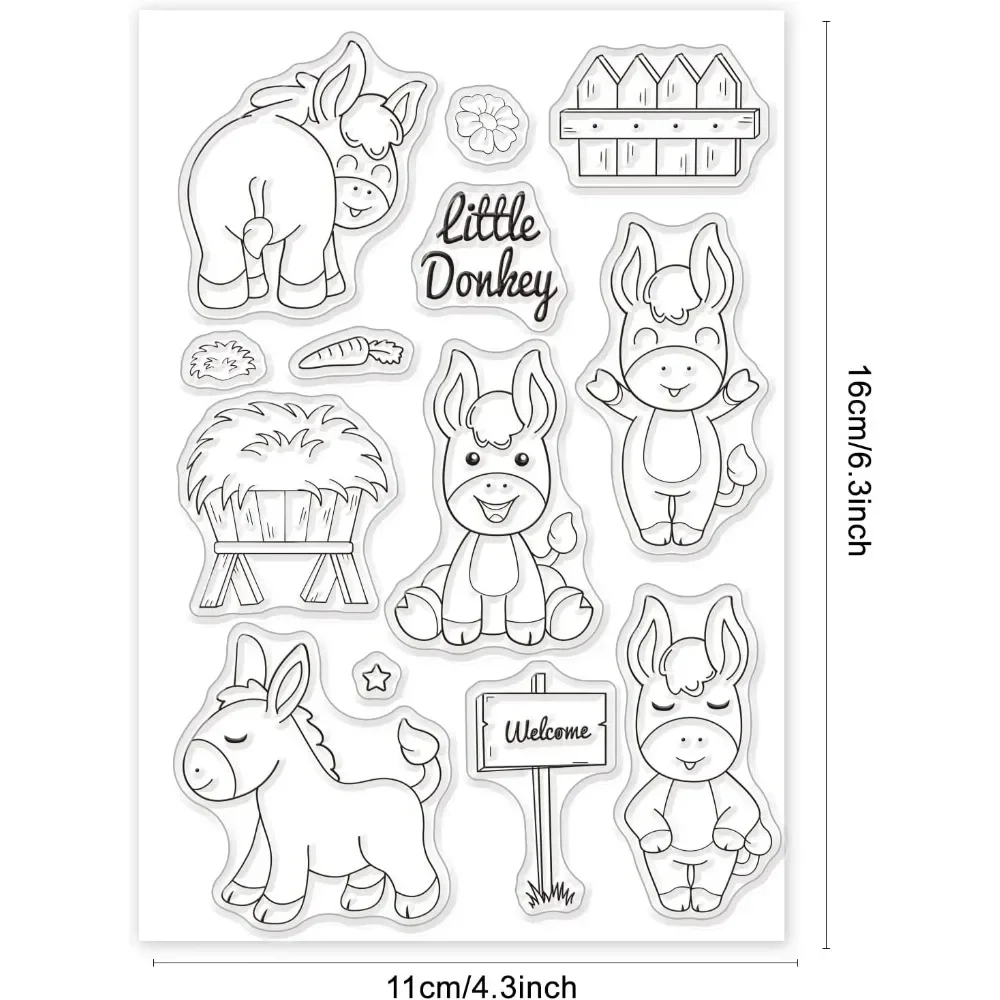 Donkey Silicone Clear Stamps Animals Transparent Stamps for Birthday Valentine's Day Party Cards Making DIY Scrapbooking Photo