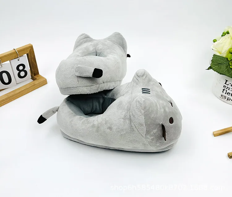 Cartoon Plüsch-Hausschuhe mit Molligem Grauem Katzen-Design, Warme Gemütliche Flauschige Indoor-Hausschuhe für Paare, Herren und Damen, Herbst-Winter-Hausschuhe – Detail 7