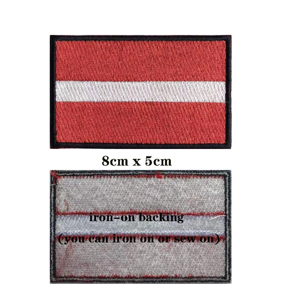 1PC Latvia Flag Armband Embroidered Patch Hook & Loop Or Iron On Embroidery  Badge Cloth Military Moral Stripe