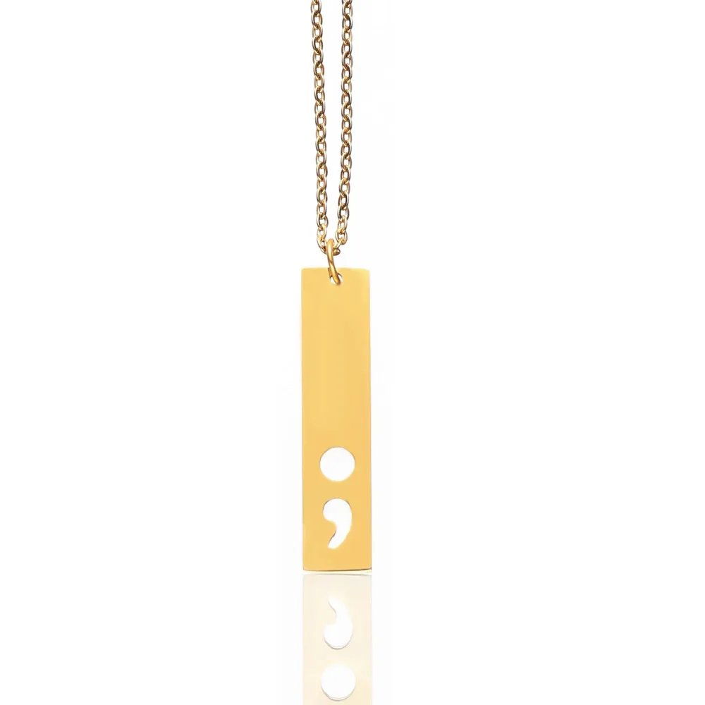 Rectangle O Shape Necklace Creative Semicolon Pendant Fashion Best Friend Brother Neck Jewelry Accessory view 4