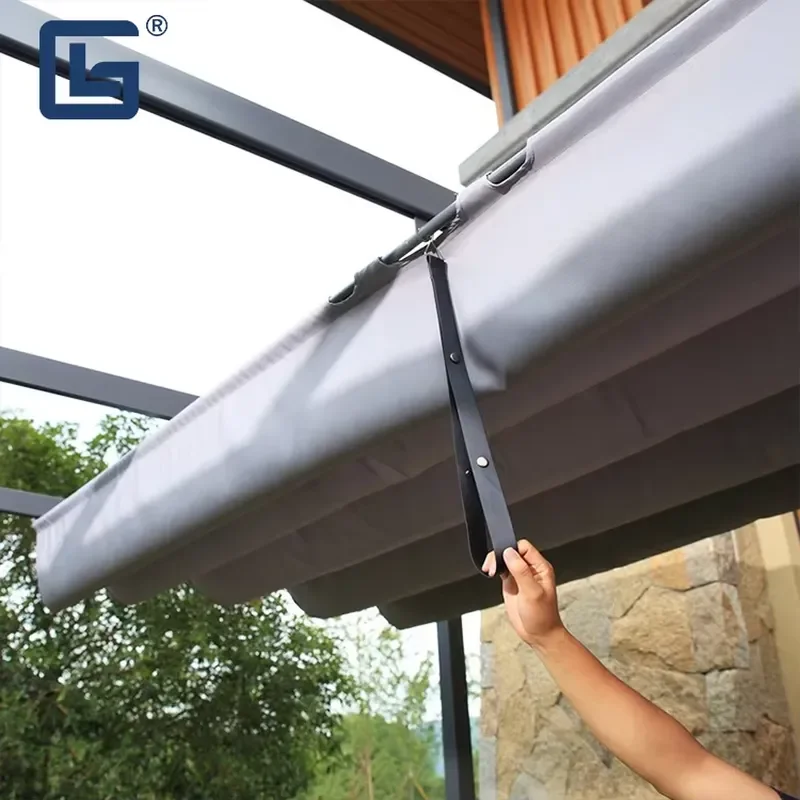 Outdoor Backyard Folding up Retractable Canvas Roof Trellis Aluminum Pergola