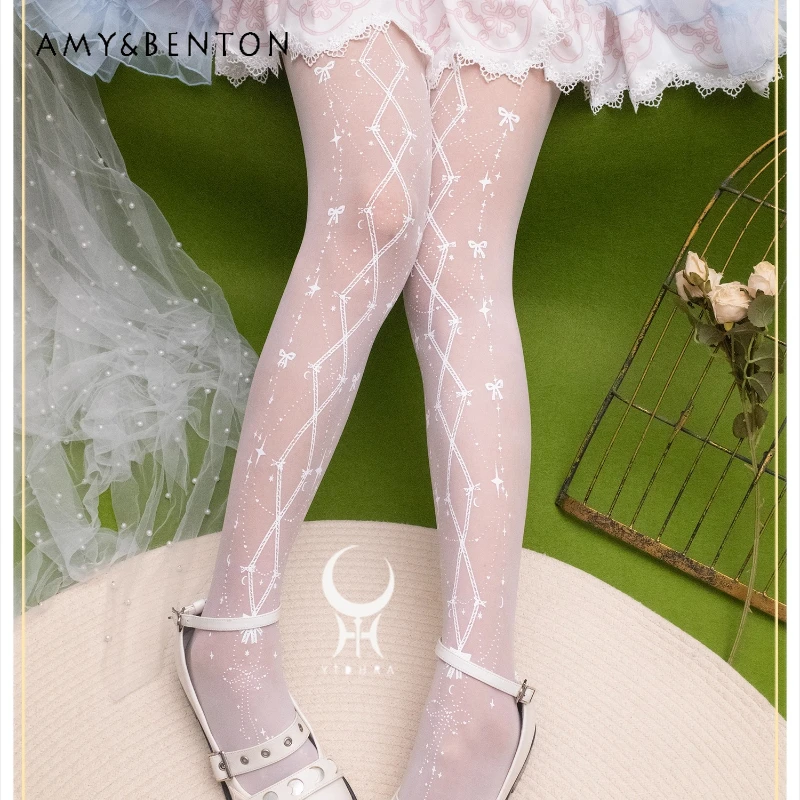 Japanese Style 2025 Spring Summer Autumn New White Mesh Women's Socks Original Design Sweet Cute Lolita Versatile Tights Ladies