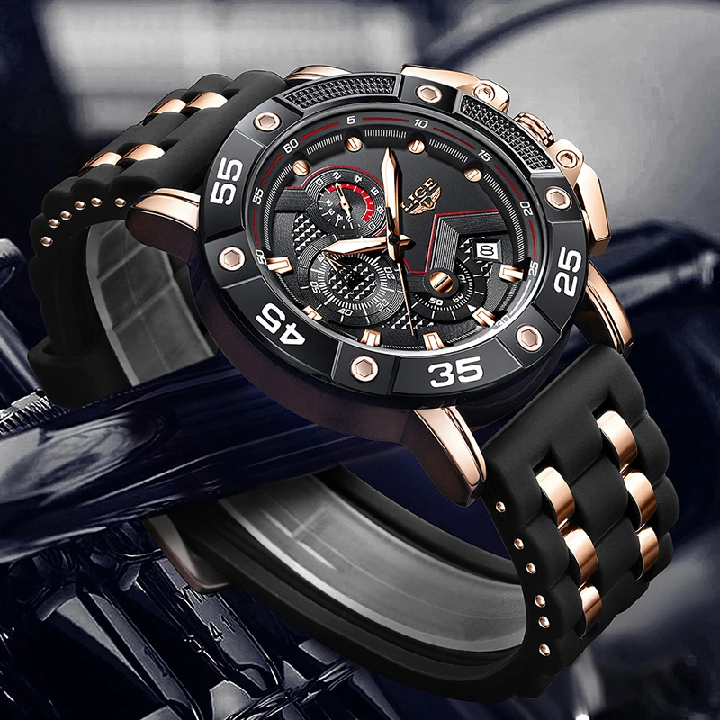 LIGE جديد ساعات رجالي موضة الأعمال ساعة الرجال العسكرية مقاوم للماء ساعة مزدوجة كبيرة للرجال كوارتز كرونوغراف ذكر Reloj Hombre