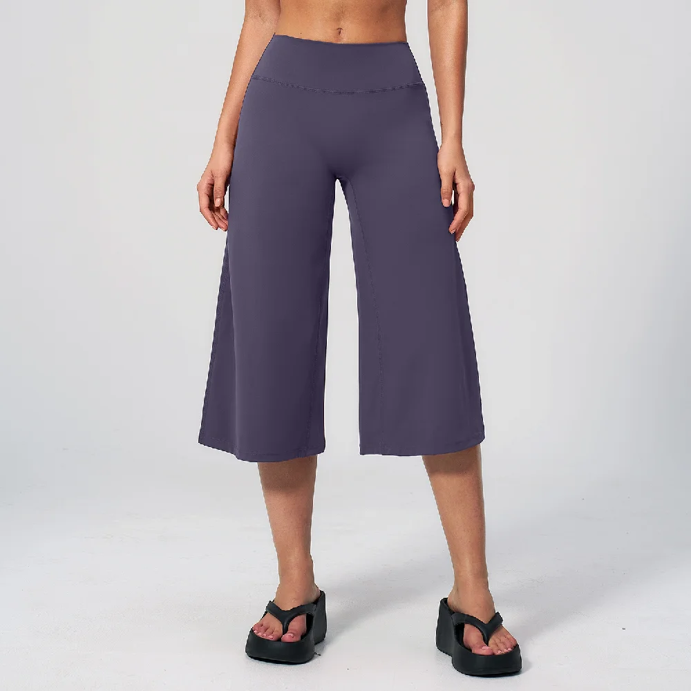 Summer Sports Pants Women Capri Pants Wide Leg Yoga Cropped High Waist Workout Seven Pant Female Running Legging Fitness Shorts