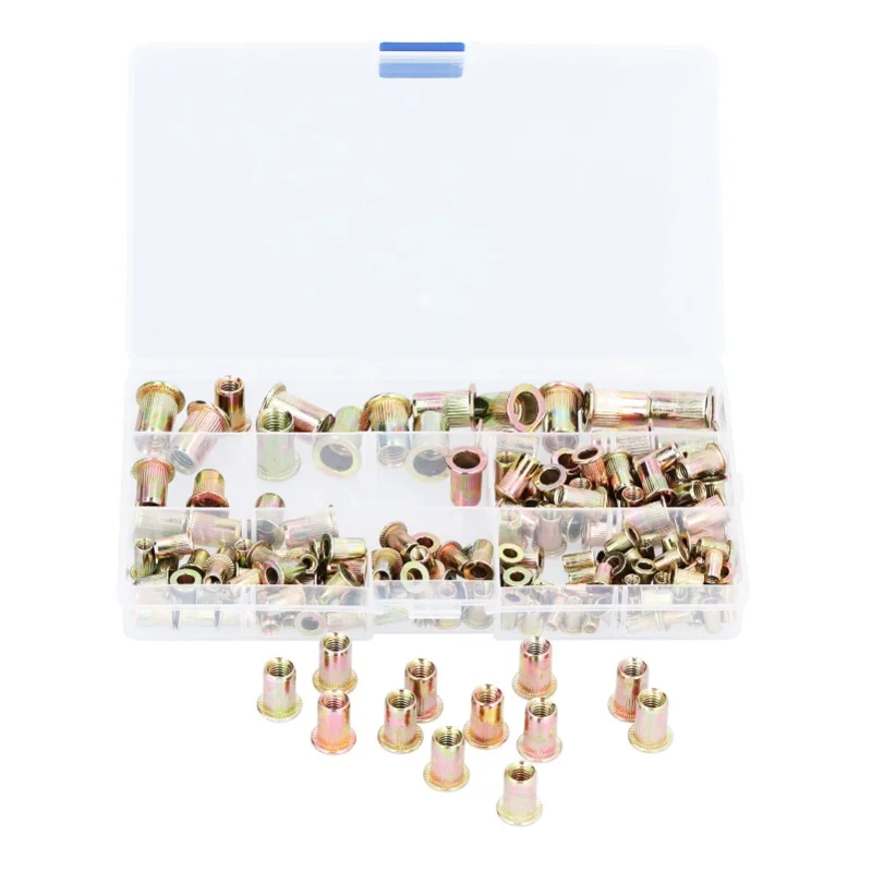 

165PCS Rivet Nut Kit Pull Cap With Vertical Stripes Colored ZincPlated Carbon Steel M3/4/5/6/8