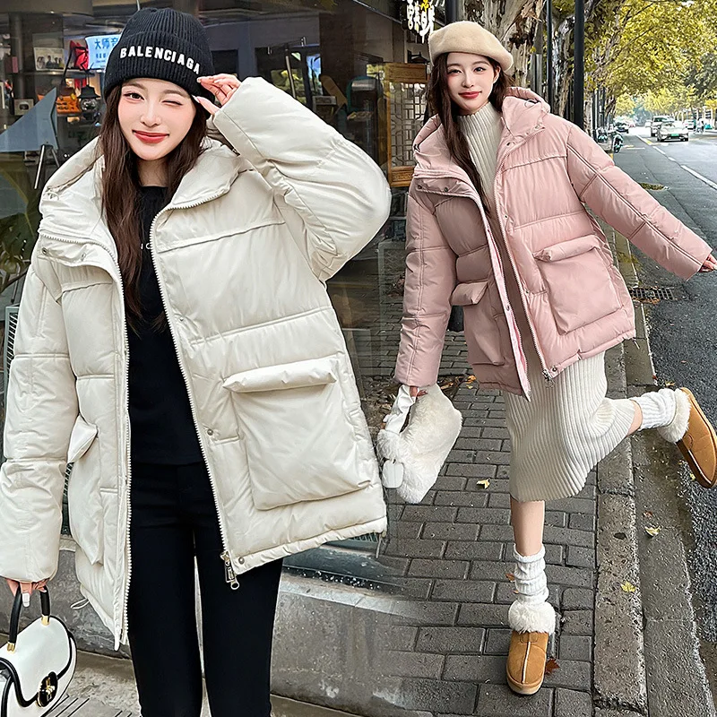 Mid Length Coat Women Parkas Coats Hooded Zipper Jackets Solid Thick Warm Y2k Streetwear Elegant Jacket Casual Autumn Winter