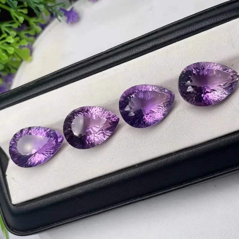 Wholesale 2pcs/pack Genuine Amethyst Cabochons Pendant 15x20mm Pear Millennium Cutting Semi-Precious Gemstone Cabochon Ring Face