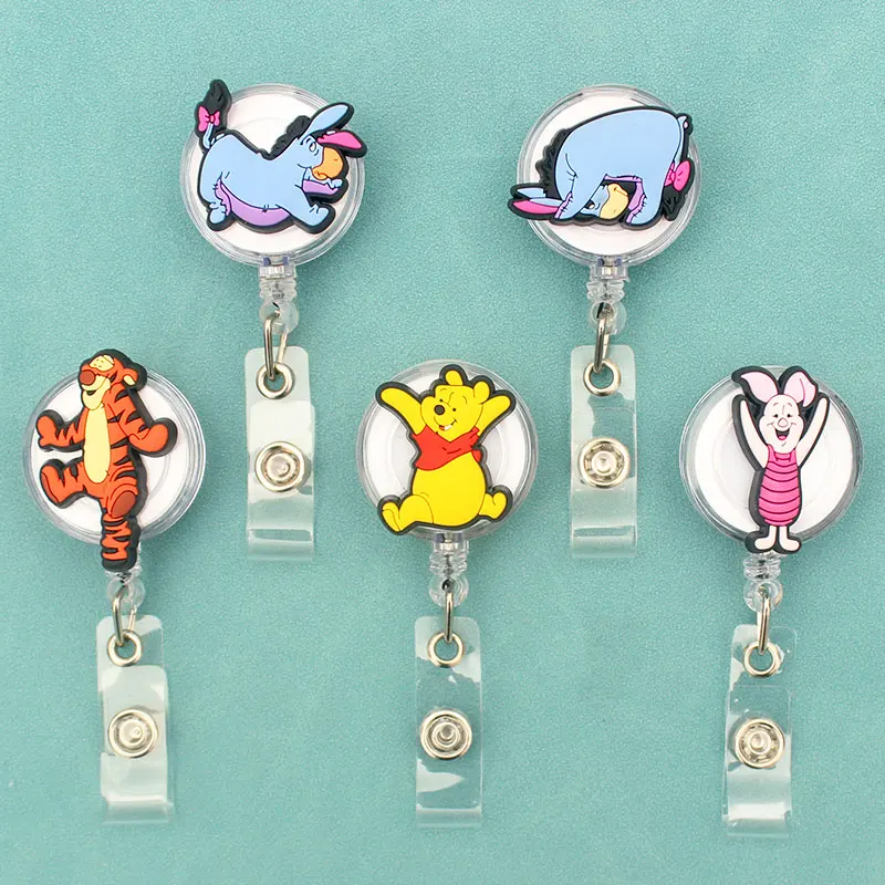 Cartoon Bear Piglet Tigger Eeyore Badge Reel Nurse Workers Enfermera ID Holder Girl Boy Retractable Name Card Holder Accessory