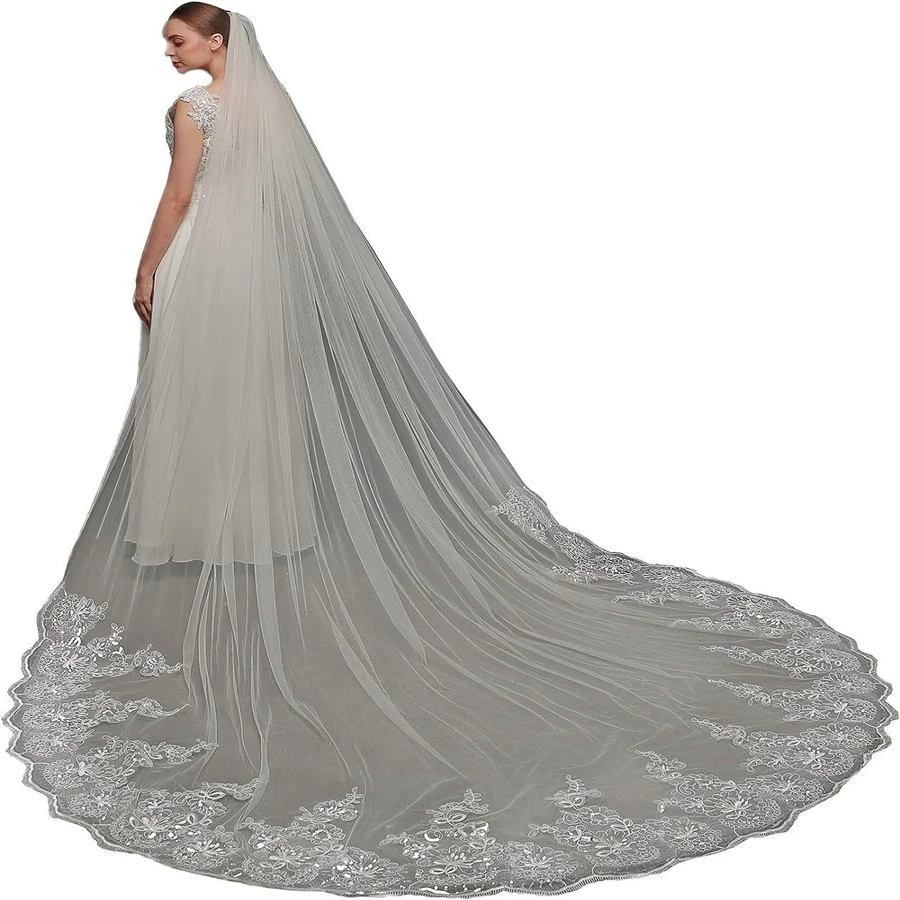 Branco Marfim Catedral Véus De Noiva, Apliques De Renda, Acessórios De Noiva, Boda Noiva Acessórios