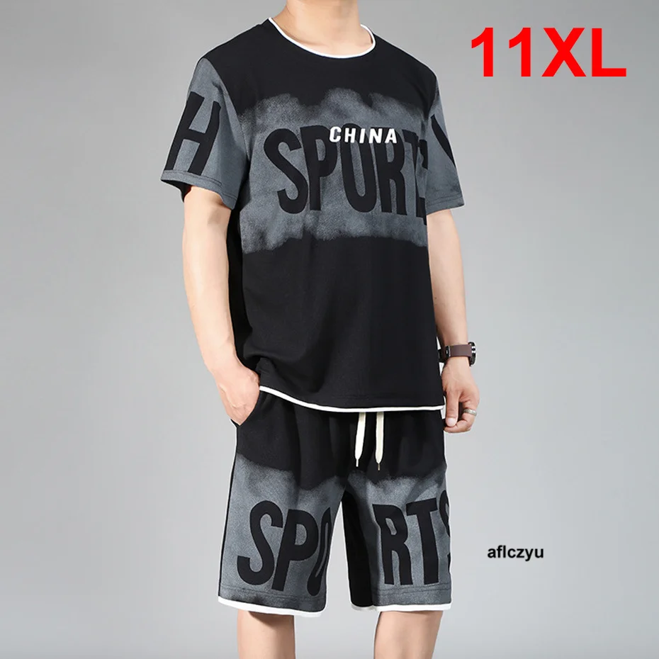 Men's Sets Summer T-shirts Shorts Plus Size 11XL Summer Running Suits Fashion Casual Big Size Suits Male Aflczyu Clothes