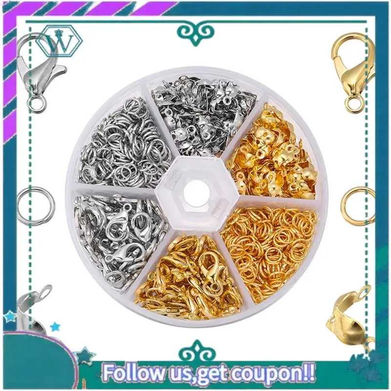 

A09P 900Pcs Jewelry Making Kits Lobster Clasp Open Jump Rings End Crimps Beads Box Handmade Bracelet Necklace Findings