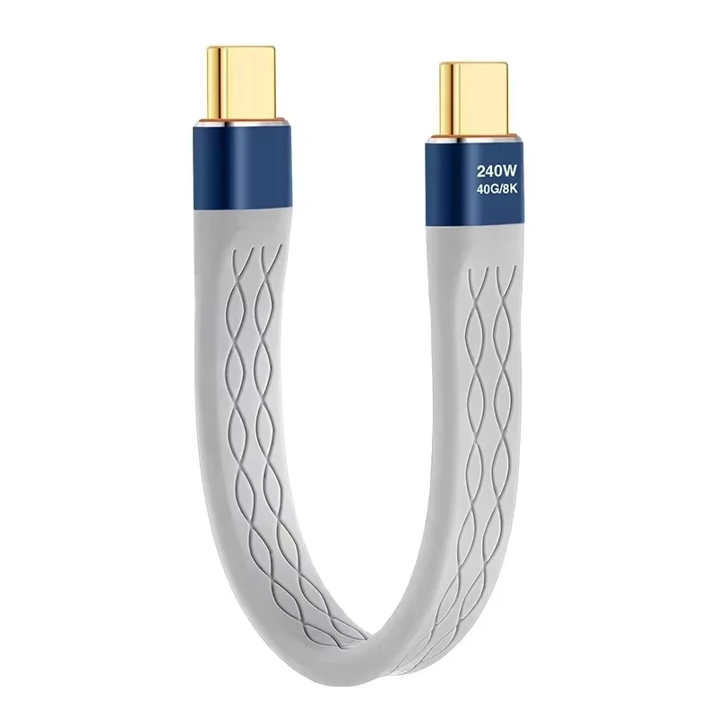 Câble court type-c à type-c 240W, cordon USB-C de Charge rapide, transfert de données 40Gbps, câble d'extension de Charge de données FPC plat et mince 8K