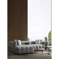 Nordic marshmallow Wool Velvet Fabric Sofa, Silent Style, Retro Small House, Living Room, Simple Straight Row, Corner Sofa