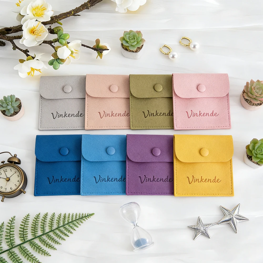 

50Pcs Jewelry Packaging Pouches 6x6cm Velvet Microfiber Snap Button Portable Storage Bag for Earrings Bracelets Necklaces Ring