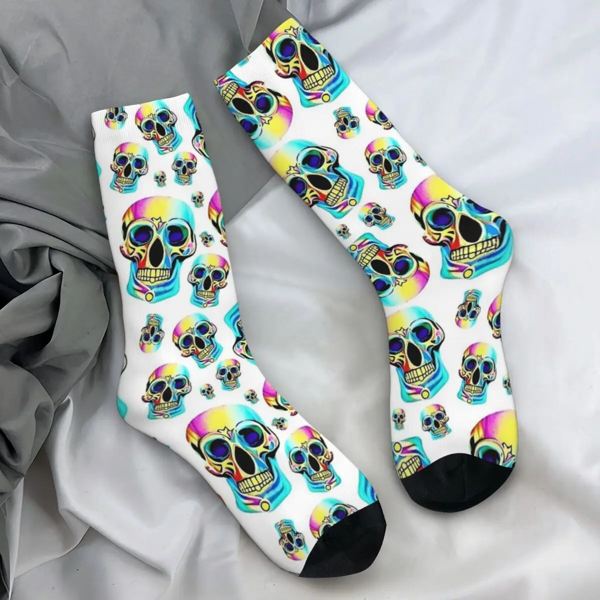 

Красочные готические носки с черепами, сахарные чулки для отдыха, женские и мужские теплые мягкие носки для скейтборда, весенний дизайн, антибактериальные носки