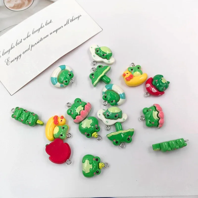 10 قطعة Kawaii الحيوانات الأخضر الفطر الضفدع السحر لصنع المجوهرات النتائج الراتنج المعلقات سحرية فلاتباك لتقوم بها بنفسك أقراط