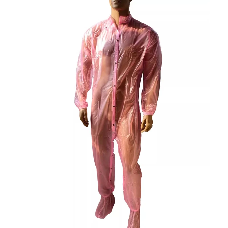 

Sexy Couple Transparent Pink PVC Plastic Jumpsuit Waterproof Soft Silent COS ABDL Adult Baby Snap Fastener Opening Diaper Pants