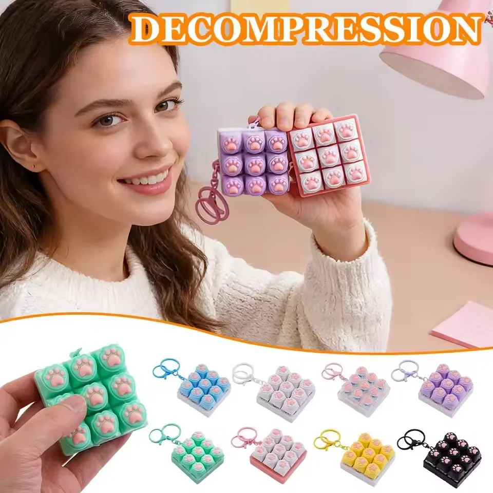 

9 Keys Decompression Cat Paw Keyboard Key Toy Set for Stress Relief Fun Game Anti-Stress Toy Keychain for Boys & Girls Adults